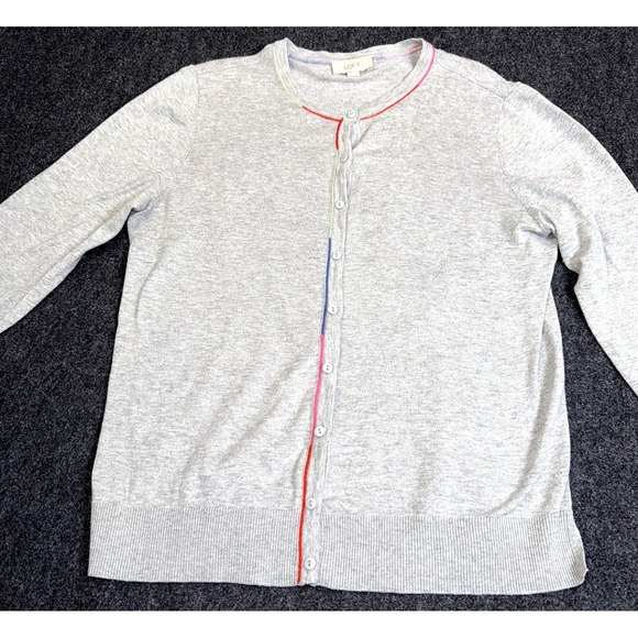 LOFT Sweaters - LOFT Women's Gray Cardigan Sweater Medium Button Front Rainbow Trim